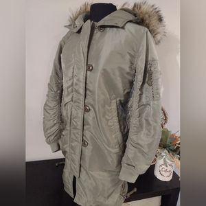 ABERCROMBIE & FITCH SHINY NYLON PARKA JACKET COAT OLIVE GREEN WOMENS